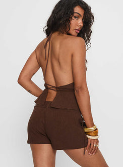 La Dulce Tailored Linen Micro Short Chocolate