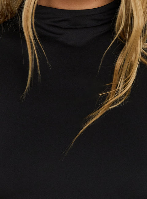 Noemmi Maxikleid mit hohem Kragen und Raffungen, Schwarz