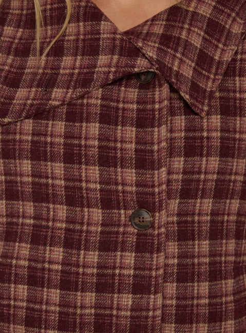 Navie Funnel Neck Jacket Red Check