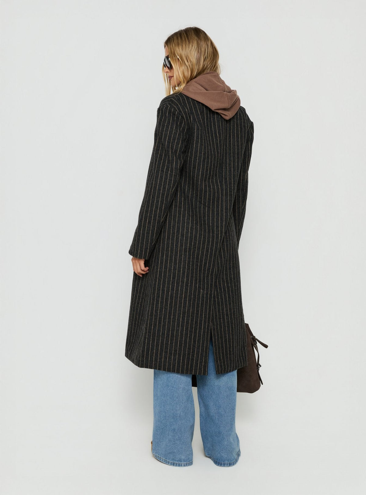 Olimpea Longline Trenchcoat Schwarz Nadelstreifen