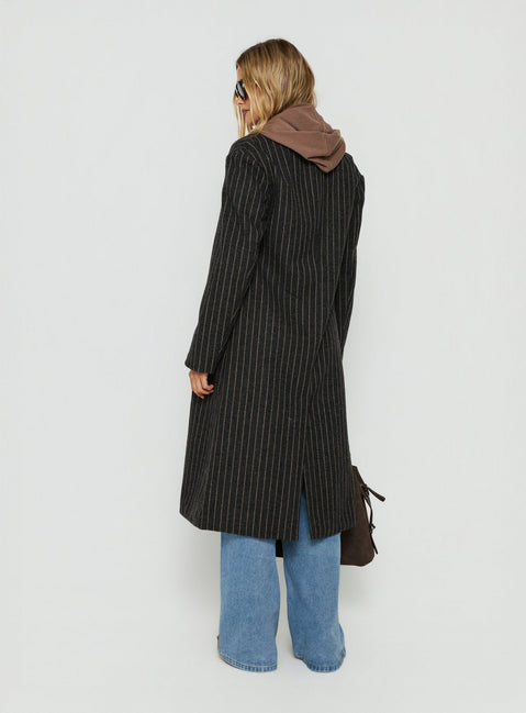 Olimpea Longline Trenchcoat Schwarz Nadelstreifen