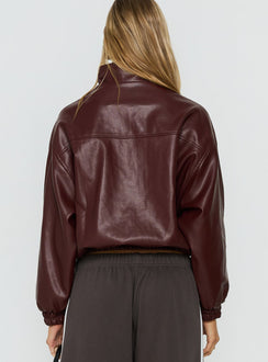 Dialtone Funnel Neck Faux Leather Jacket Burgundy