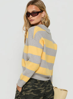 Novara Knit Cropped Rugby Jersey Grey / Yellow Stripe