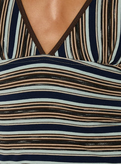 Alyza V-Ausschnitt Minikleid Blau Gestreift