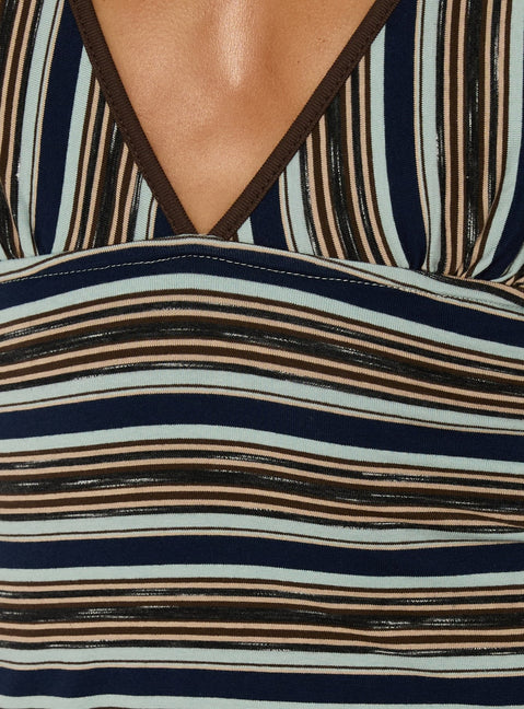 Alyza V-Ausschnitt Minikleid Blau Gestreift