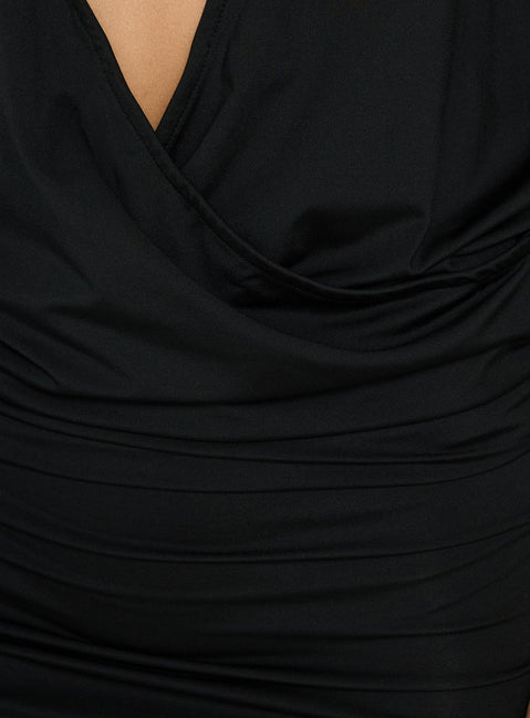 Rivver Long Sleeve Plunge Mini Dress Black
