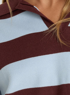 Novara Strick Cropped Rugby Jersey Blau / Burgunderfarbene Streifen