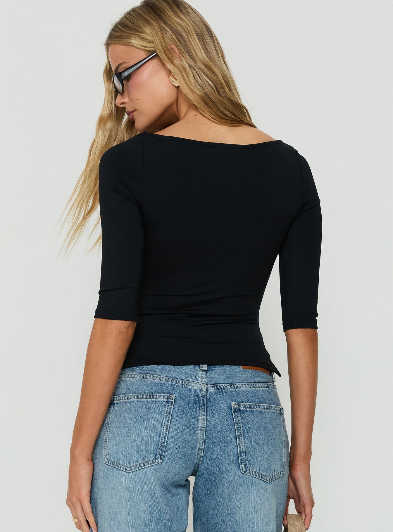 Daily Define Boatneck 3/4 Sleeve Top Black