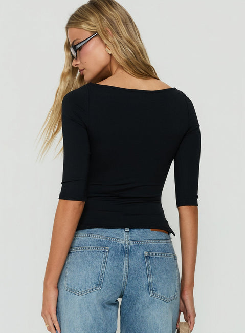 Daily Define Boatneck 3/4 Sleeve Top Black