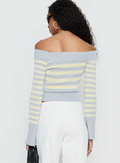 Perrey Long Sleeve Off Shoulder Top Knit Yellow / Grey Stripe