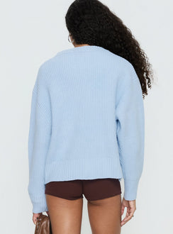 back view of model wearing Princess Polly Lexene Zip Through Jumper Baby Blue Longline Jumpers 
