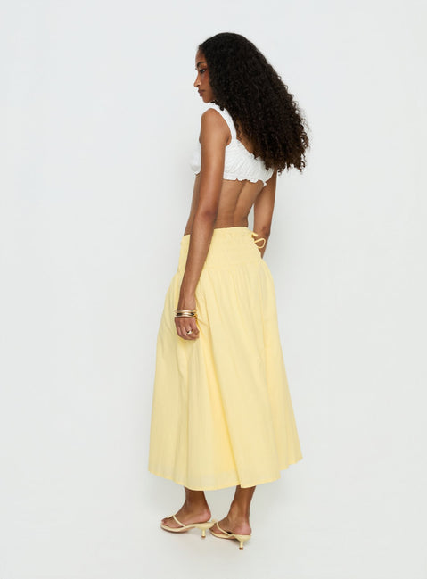 Vence Ruched Maxi Skirt Lemon Yellow