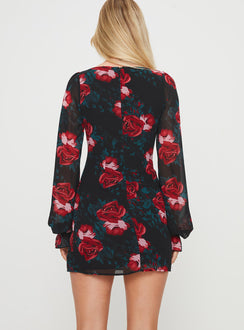 product Princess Polly Boat Neck  Bayford Long Sleeve Mini Dress Red / Black Tall