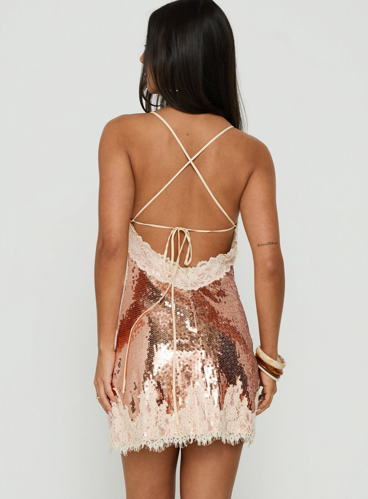 Call My Lover Lace Slip Minikleid Gold Pailletten