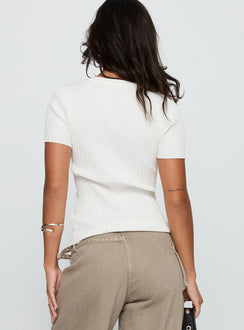 back view of model wearing Princess Polly Hold The Line Zip Through Top White Short Sleeves Crew Neck 