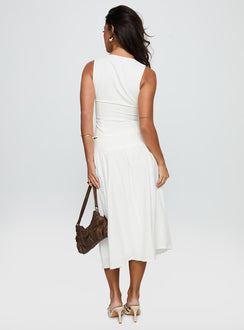 back view of model wearing Princess Polly Heart Of Gold Linen Blend Midi Skirt White Midi Skirts 