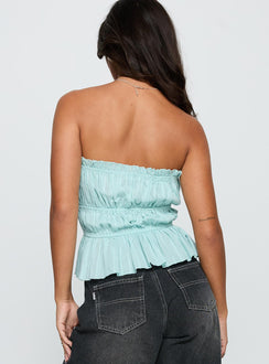 back view of model wearing Princess Polly Sombre Tie Detail Strapless Top Blue Sleeveless straight 