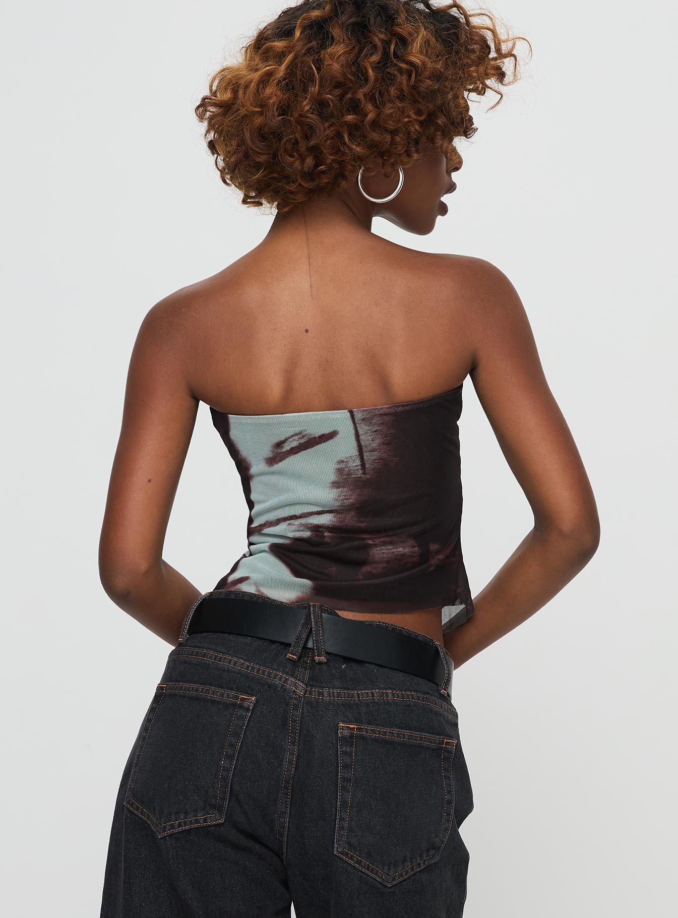 back view of model wearing Princess Polly Thalara Strapless Top Multi Sleeveless Sweetheart 