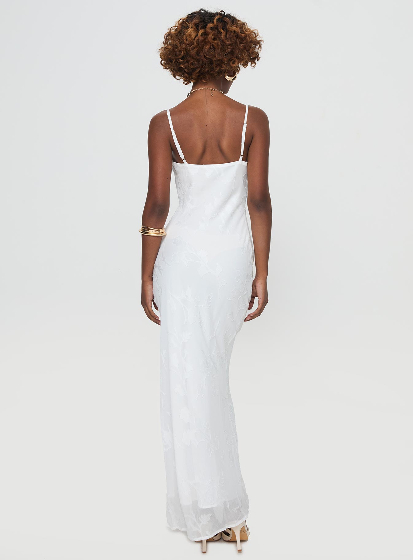 back view of model wearing Princess Polly Naeema Maxi Dress White Sweetheart Neckline 