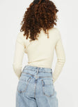 back view of model wearing Princess Polly Zuma Long Sleeve Bodysuit Beige Full Sleeves Scoop Neck 