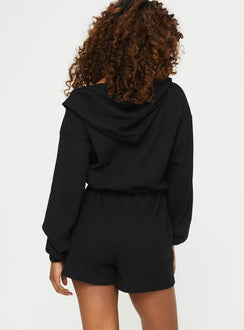 Hooded playsuit Zip fastening at front, drawstring waist, tie fastening, elasticated cuffs, twin hip pockets Slight stretch, unlined 