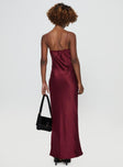 Satin maxi dress Elasticated shoulder straps, v-neckline, twist detail at bust, invisible zip fastening at side Non-stretch material, fully lined  Princess Polly Lower Impact