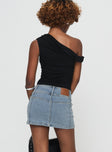 back view of model wearing Princess Polly Brinkman Mini Skirt Light Wash Denim Mini Skirts 