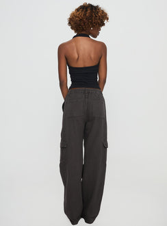 back view of model wearing Princess Polly Pawley Cargo Pants Slate High Waisted Pants 
