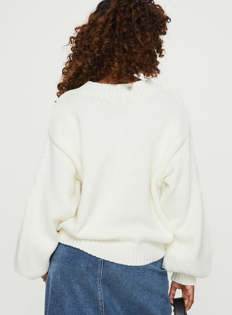 Front view of model wearing  front Harmony Knit Sweater White Princess Polly  