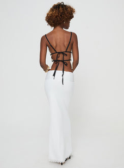 back view of model wearing Princess Polly Meredith Maxi Skirt White Maxi 