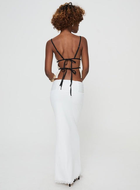 back view of model wearing Princess Polly Meredith Maxi Skirt White Maxi 