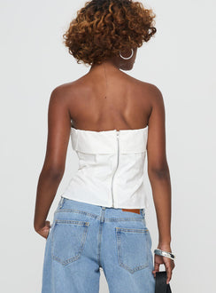 back view of model wearing Princess Polly Xandria Strapless Top White Sleeveless straight 