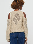 Cable knit sweater Cold shoulder design, ribbed cuff and waist relaxed fit Princess Polly Lower Impact