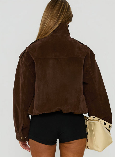 Double Life Trichterkragen-Cargojacke Schokolade