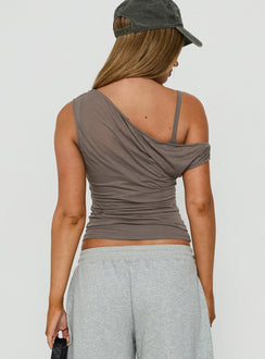 Klaretta Off Shoulder Draped Layered Top Grey
