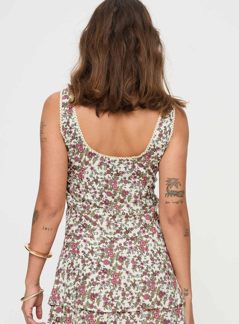 back view of model wearing Princess Polly Esau Top Multi Sleeveless Scoop Neck 