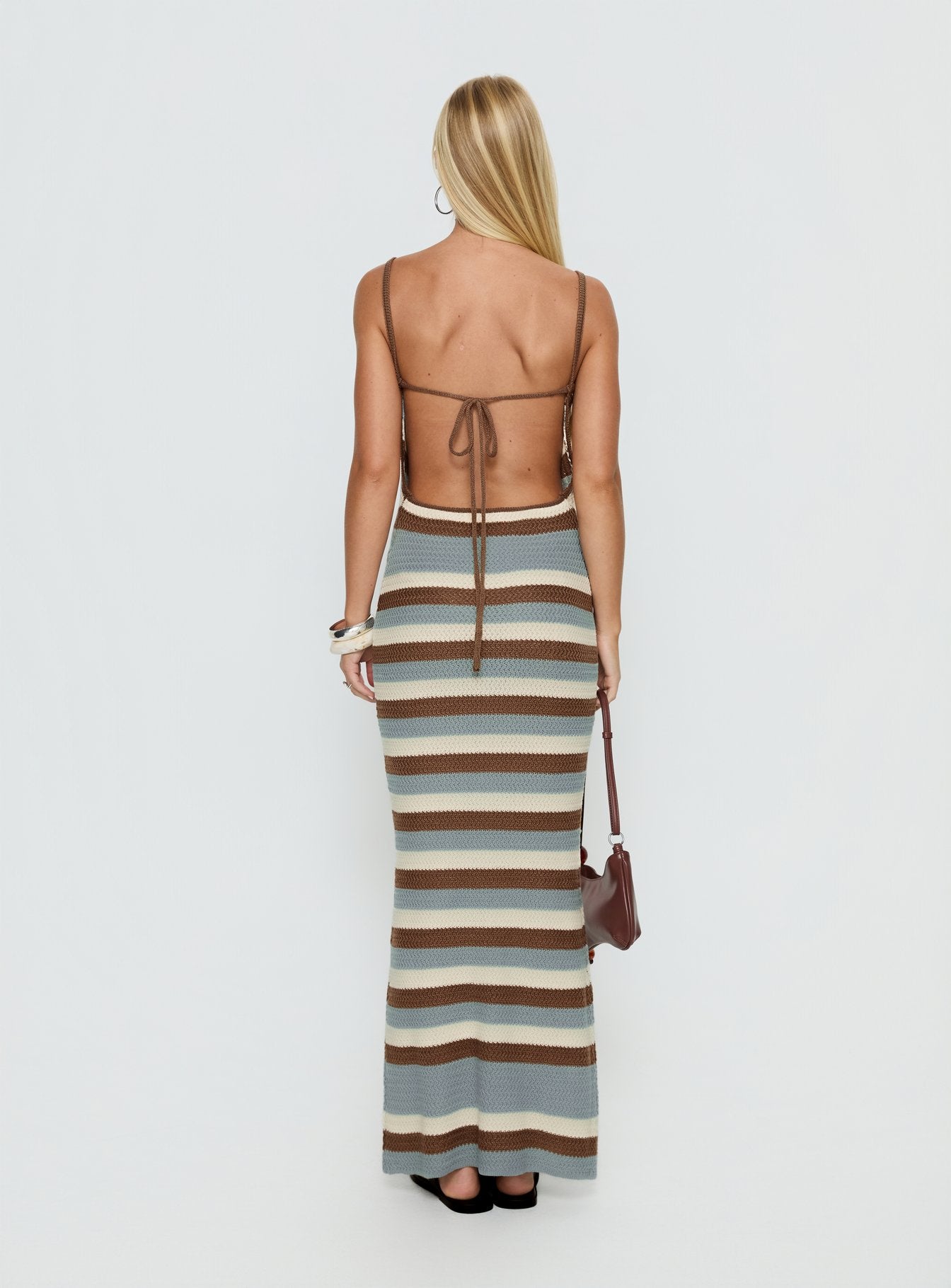 Leylana Scoop Knitted Maxi Dress Blue / Brown Stripe