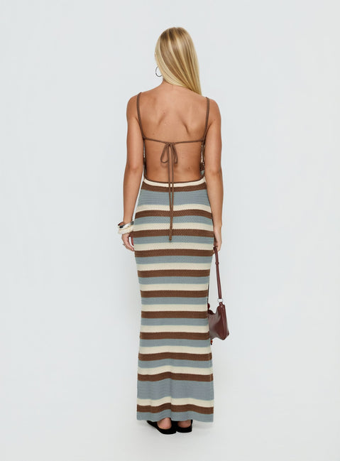 Leylana Scoop Knitted Maxi Dress Blue / Brown Stripe