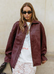 Napoleon Faux Leather Jacket Burgundy