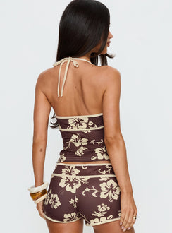 Makira Halter Top Brown Hibiscus