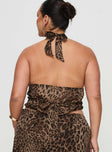 back view of model wearing Princess Polly Eleganza Top Leopard Curve Sleeveless 