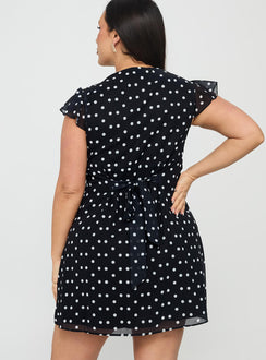 I Guess So Mini Dress Black Polka Dot Curve