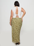 back view of model wearing Princess Polly Piazia Maxi Skirt Green Curve Maxi 