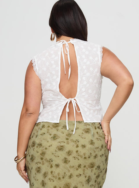 back view of model wearing Princess Polly Gimmie Top White Curve Sleeveless Plunger 