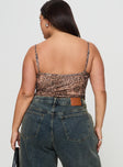 back view of model wearing Princess Polly Elixia Bodysuit Leopard Curve Sleeveless 