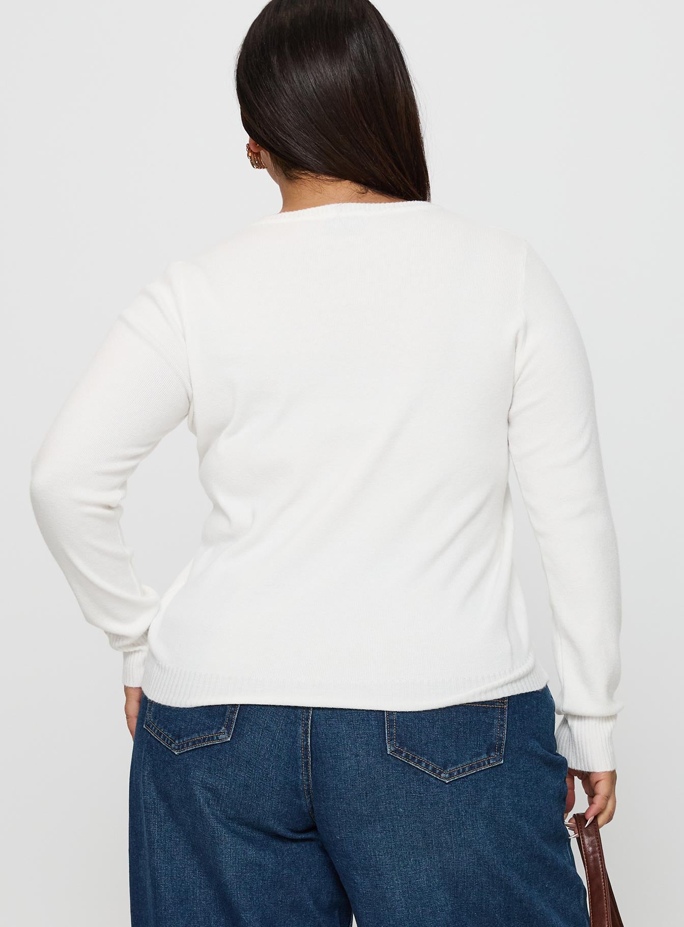 back view of model wearing Princess Polly Lauraine Cardigan White Curve regular 