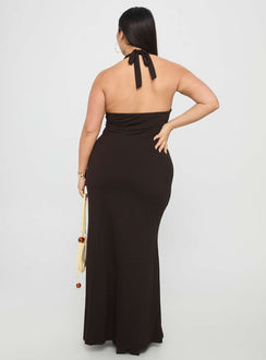 No Hard Feelings Twist Maxi Dress Brown Curve