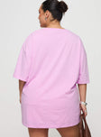 back view of model wearing Princess Polly Hibiscus Haven Oversized Tee Pink Curve Half Sleeves Crew Neck 