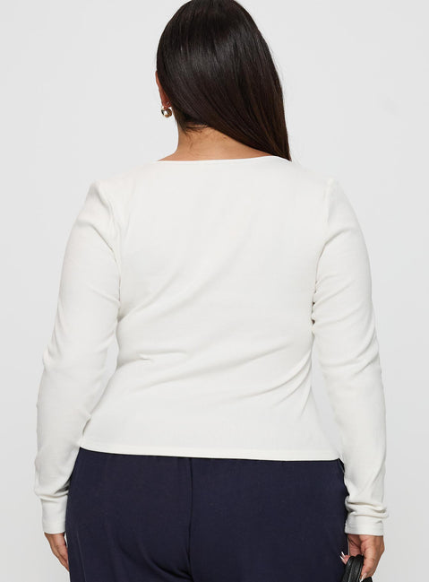 back view of model wearing Princess Polly Baseline Long Sleeve Top White Curve Full Sleeves Square Neck 