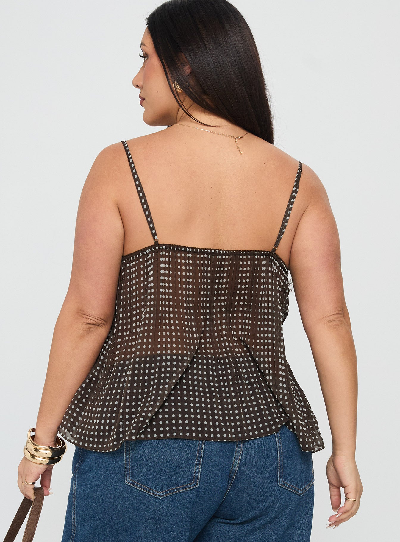 Zami Pleat Top Brown Polka Curve